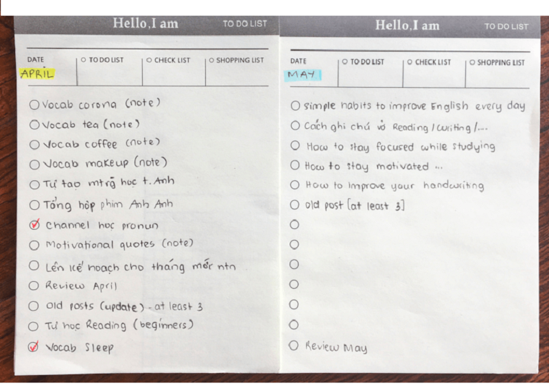 Bạn nên tập viết “to-do list” bằng tiếng Anh