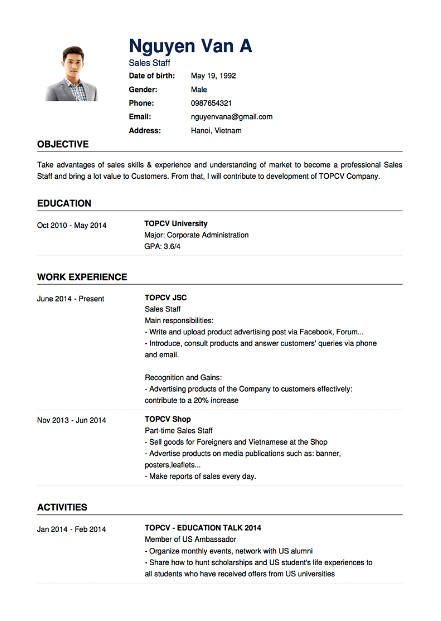 CV Tiếng Anh - Mẫu tham khảo