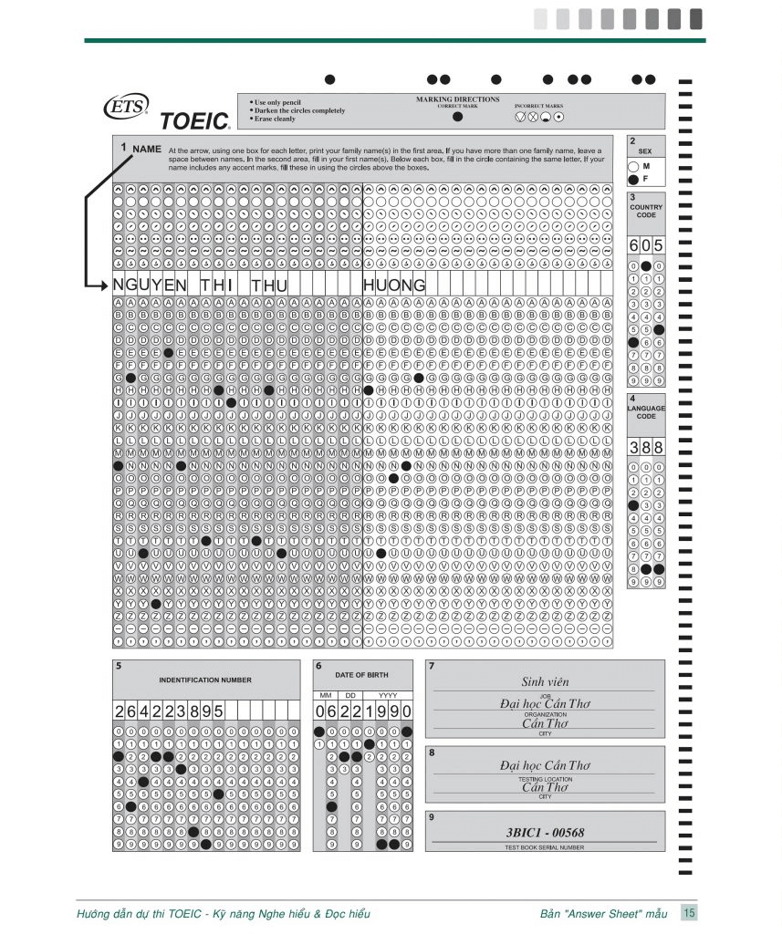 Mẫu TOEIC Answer Sheet 2020