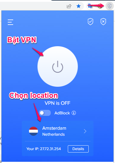Ví dụ đổi location sang Netherlands
