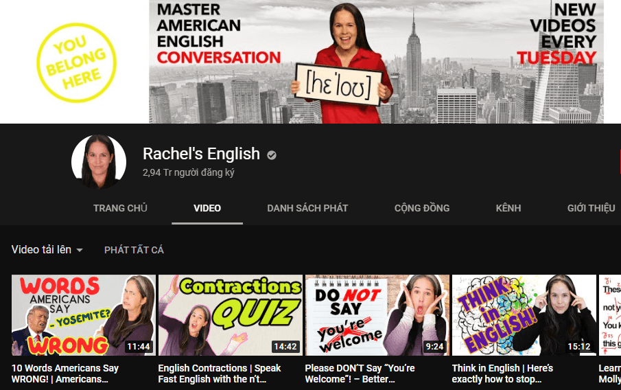 Kênh Youtube Rachel’s English